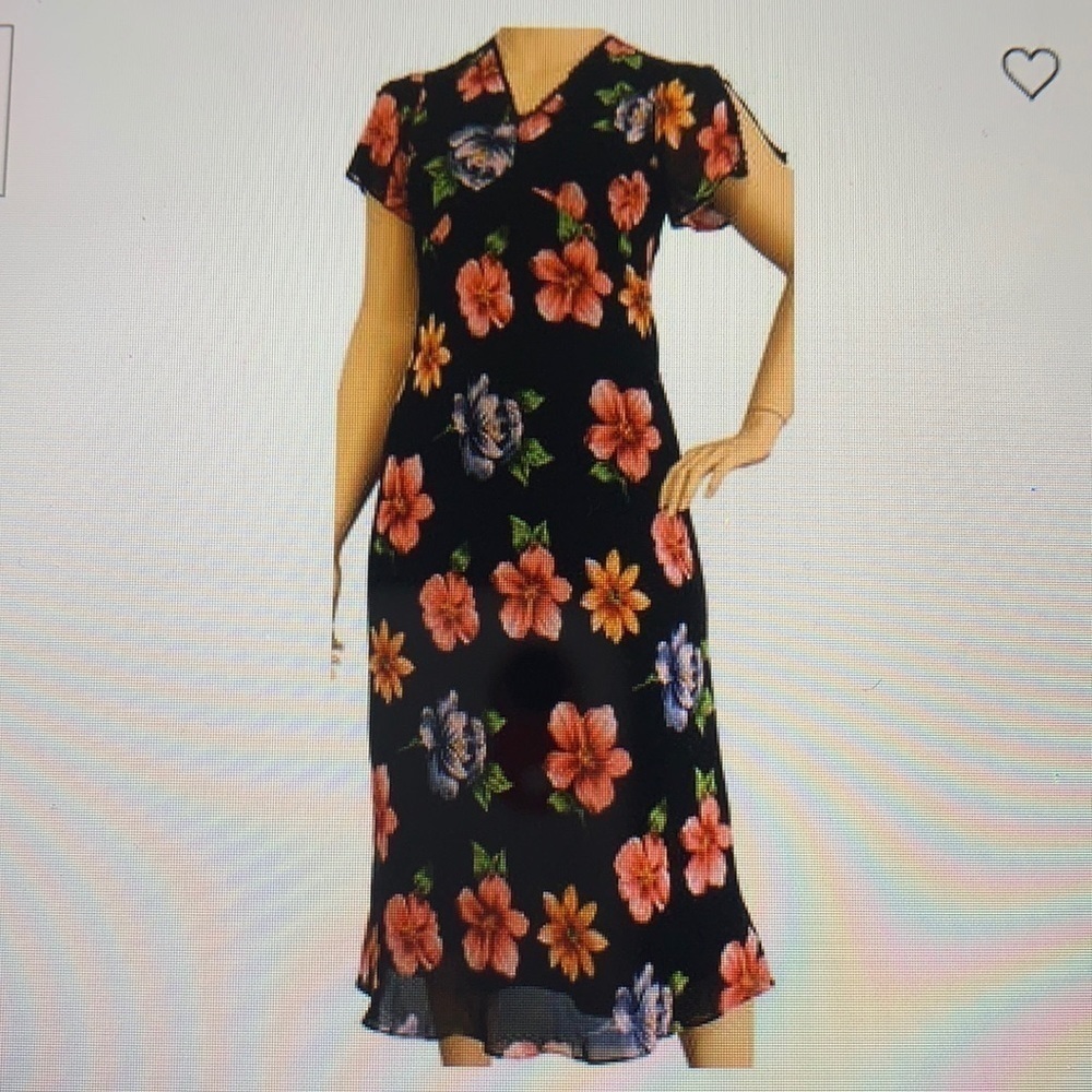 Mary McFadden Black Floral Tea Length Dress 16